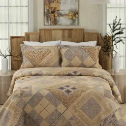 Boutique Living Gardenia Augusta Brown Cotton Geometric 300 TC King Bedsheet with 2 Pillow Covers-image-45