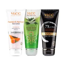 VLCC Papaya & Apricot Scrub and Double Neem Facewash, Charcoal Peel Off Mask Combo-12