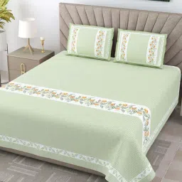 JaipurFabric Green Pure Cotton 240 TC Eco Friendly King Size Bedsheet with 2 Pillow Covers-image-44