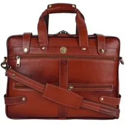 HiLEDER 100% Pure Genuine Leather Office Briefcase Laptop Shoulder Messenger Bag for Man & Women,Tan-18