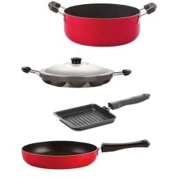 Nirlon Non-Stick Red Aluminium Kitchenware Cookware Gift Set of 4 Pieces-image-37
