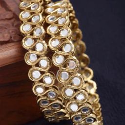 Karatcart Antique Gold-Plated White Kundan Studded Bangles for Women - Set of 2-11