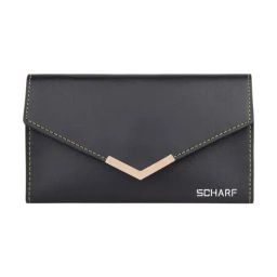 SCHARF Black Solid Bi-Fold Wallet for Women-25
