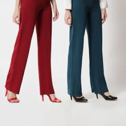 Kotty Red & Teal Solid High rise Trousers (Pack Of 2)-picture-11