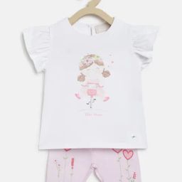 Chicco Kids White & Light Pink Printed T-Shirt with Shorts-image-89