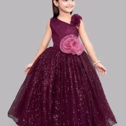 Pink Chick Kids Maroon Sequence Gown-image-38