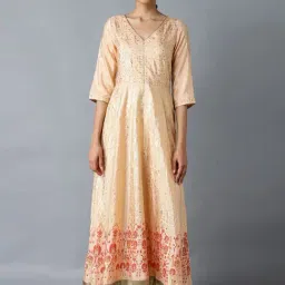 W Peach Printed Flared Kurta-picture-2