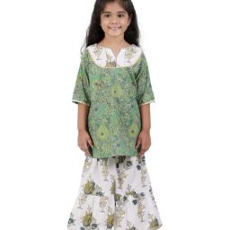 Ahhaaaa Kids Green & White Cotton Floral Print Kurta Set-picture-45