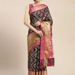 Banarasi Silk Works Black Silk Woven Saree With Unstitched Blouse-image-69