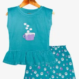 Kiddopanti Kids Blue Printed T-Shirt with Shorts-picture-4