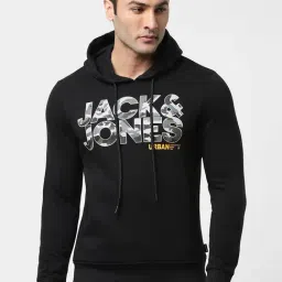 Jack & Jones Black Cotton Regular Fit Printed Hooded SweatShirt-picture-10