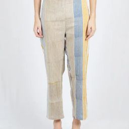 Banana Labs Blue & Yellow Monochrome Edit Cotton Geometric Pants-image-79