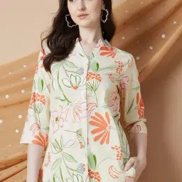 Melange By Lifestyle Beige Cotton Regular Fit Floral Print Shirt-picture-10