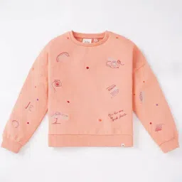 Ed-a-Mamma Kids Peach Cotton Embroidered Full Sleeves Sweatshirt-picture-2