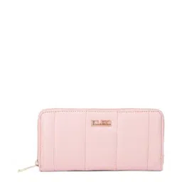 KLEIO Pink Quilted Zip Around Wallet for Women-17