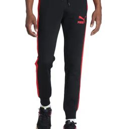 Puma Black & Red Cotton Regular Fit Colour Block Joggers-image-12