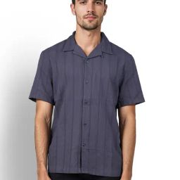celio* Navy Regular Fit Striped Cotton Shirt-image-36