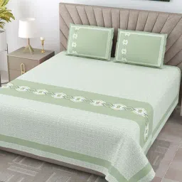 JaipurFabric Green Pure Cotton 240 TC Oasis King Size Bedsheet with 2 Pillow Covers-image-4