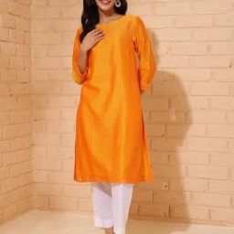 Fabindia Yellow Embroidered Straight Kurta-image-78