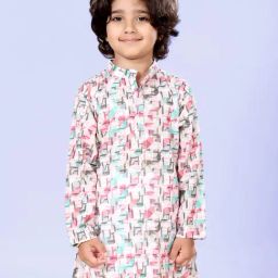Kiddopanti Boys Green Cotton Printed Regular Fit Kurta-picture-38