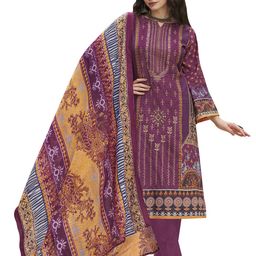 DRAVINAM Ethnic Motifs Embroidered Pure Cotton Unstitched Dress Material-image-24