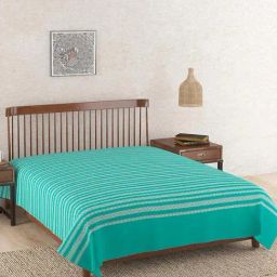 Fabindia Azar Teal Cotton Double Bed Cover-image-6