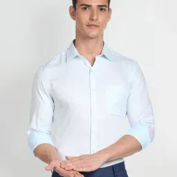 Arrow Blue Cotton Regular Fit Self Pattern Shirt-picture-24