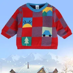 MINIKLUB Kids Red Checks Full Sleeves Sweater-image-46