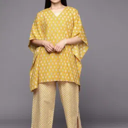 Libas Mustard Cotton Printed Kaftan Pyjamas Set-image-49