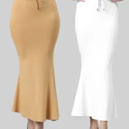 TWIN BIRDS Beige & White Plain Saree Shapewear - Pack Of 2-image-76