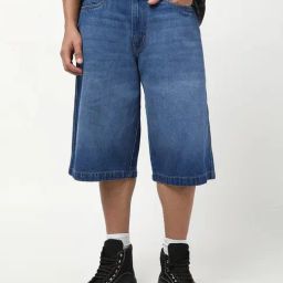 Bewakoof Blue Straight Fit Plain Shorts-picture-11