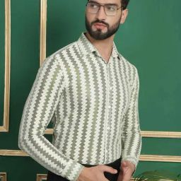Indian Needle Green Cotton Regular Fit Self Pattern Shirt-picture-46