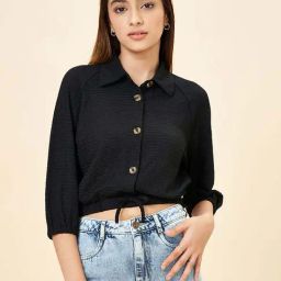 Coolsters by Pantaloons Girls Jet Black Textured Casual Tops & Tees-picture-3