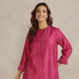 Fabindia Pink Cotton Silk Hand Embroidered Tunic-picture-29