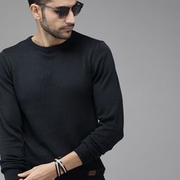 The Roadster Lifestyle Co Men Navy Blue Solid Pullover Sweater-image-40