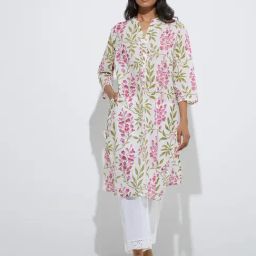 Utsa by Westside Pink Floral Design Cotton Straight Kurta-picture-29