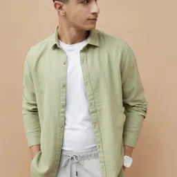 Fame Forever By Lifestyle Light Green Regular Fit Texture Shirt-image-82