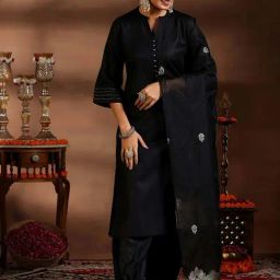 Libas Black Plain Kurta Salwaar with Dupatta-image-9