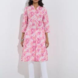 Utsa by Westside Pink Floral Detailed Cotton Straight Kurta-56