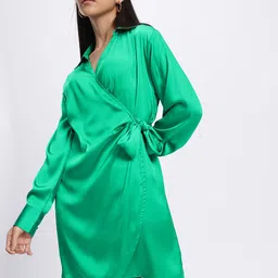 glitchez Silky Smooth Satin Wrap Dress-image-24