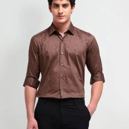 Arrow New York Maroon Cotton Slim Fit Printed Shirt-image-5