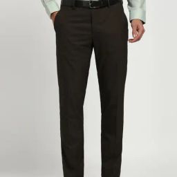 Peter England Brown Slim Fit Texture Trousers-picture-2