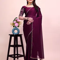 K 5 Fashion Solid Embroidered Pure Chiffon Saree-picture-31