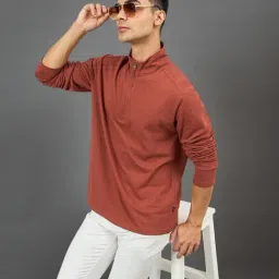 Club York Rust Cotton Blend Regular Fit Solid Sweatshirt-4