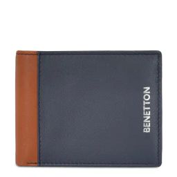United Colors of Benetton Maceo Navy & Tan Leather Paneled Bi-Fold Wallet-3