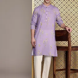 House of Pataudi Floral Printed Regular Jashn Kurta With Trousers-picture-9