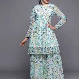 MASSTANI BY INDDUS Women Floral Printed Mirror Work Kurta With Sharara-picture-3