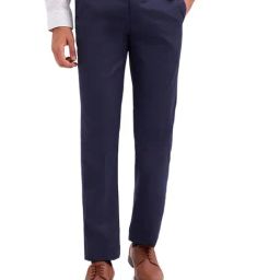 Park Avenue Dark Blue Solid Regular Fit Trousers-picture-3