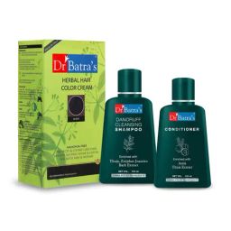 Dr. Batra's Herbal Hair Color Cream Black, Dandruff Cleansing Shampoo & Conditioner-image-2