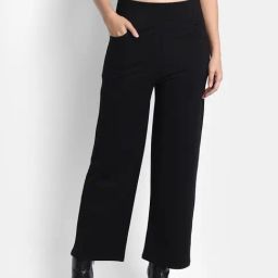 Broadstar Black Straight Fit High Rise Trousers-image-85